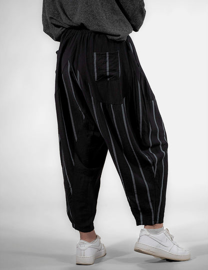 Black Vintage Striped Oversize Pants