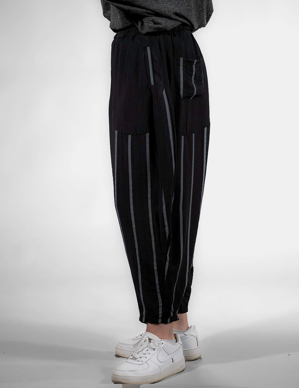 Black Vintage Striped Oversize Pants