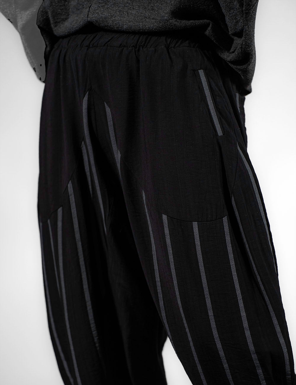 Black Vintage Striped Oversize Pants