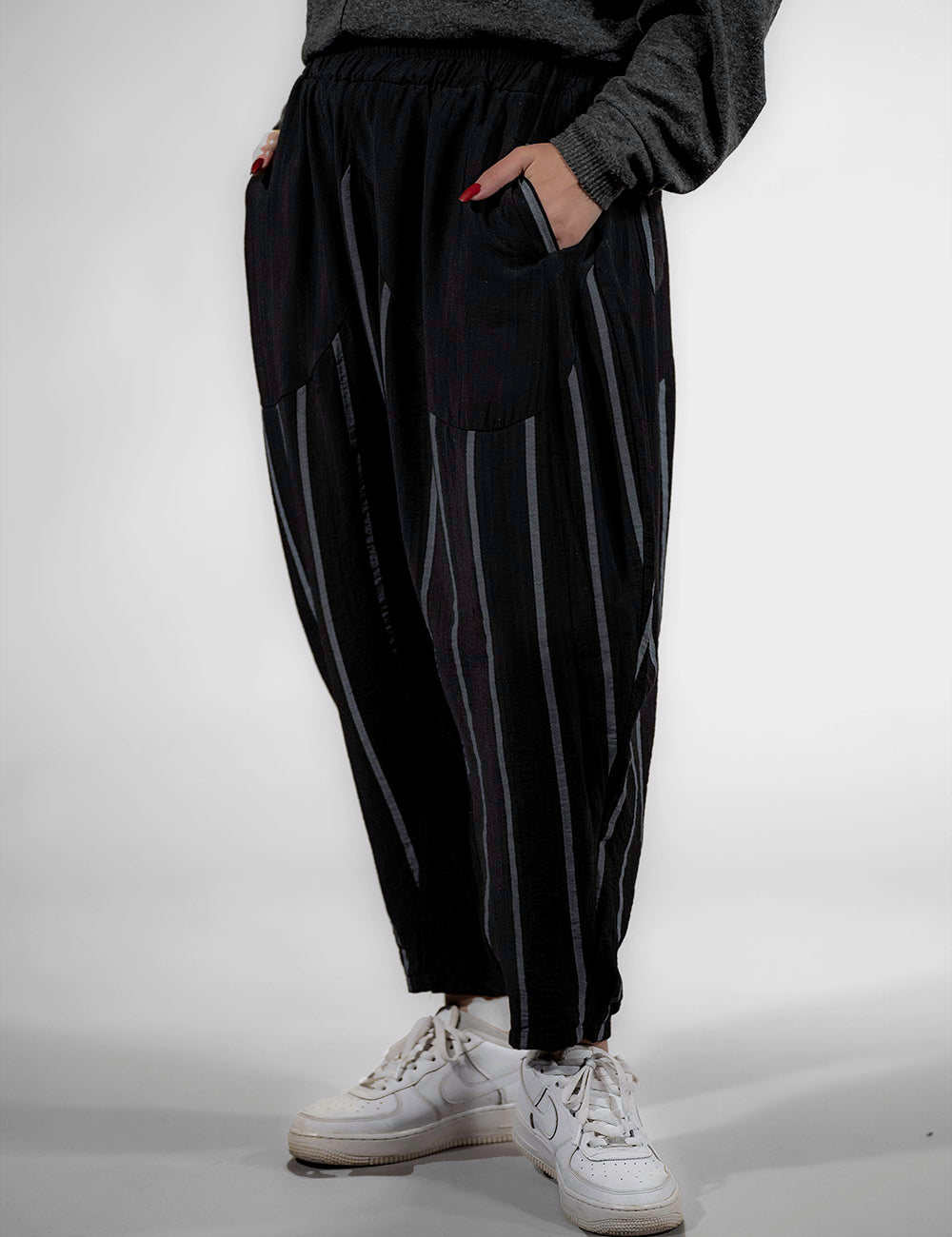 Black Vintage Striped Oversize Pants