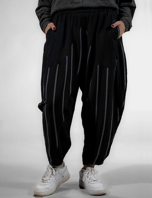 Black Vintage Striped Oversize Pants