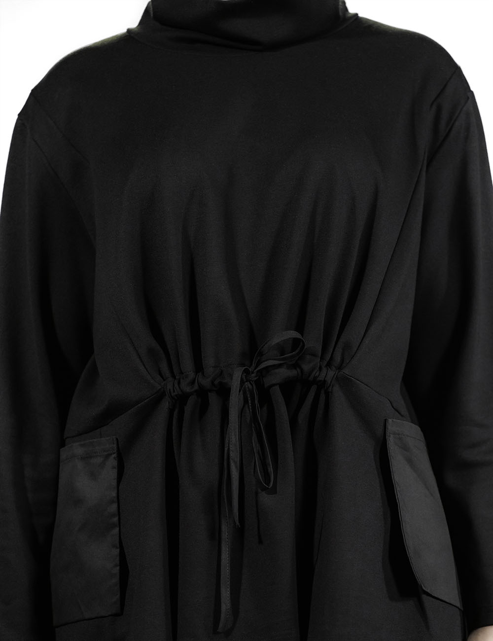 Black Drawstring Turtleneck Top One Size