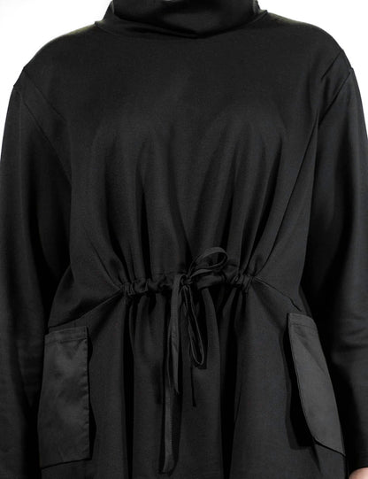 Black Drawstring Turtleneck Top One Size