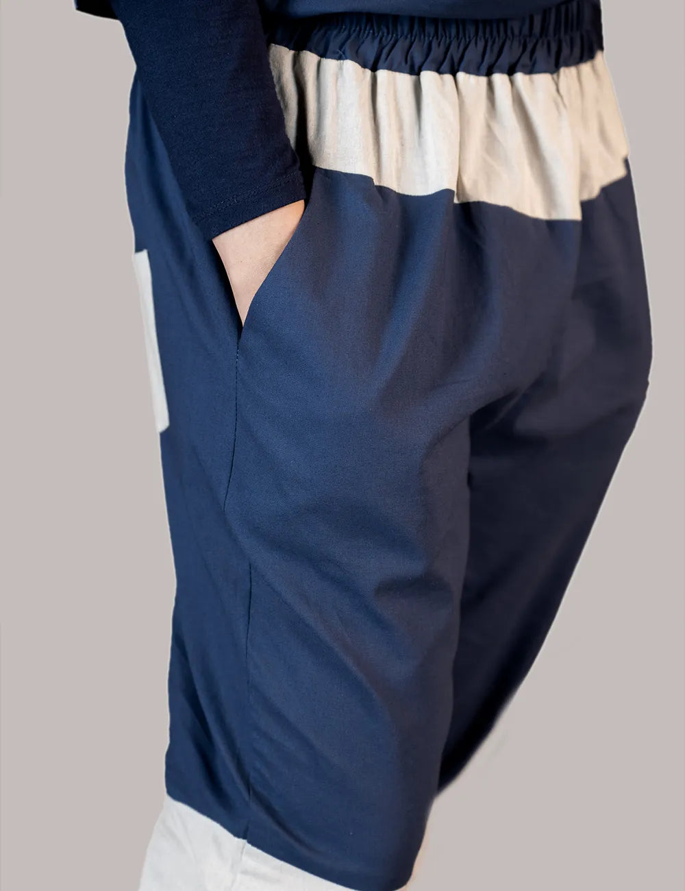 Korean Pants Cotton And Linen Navy Blue