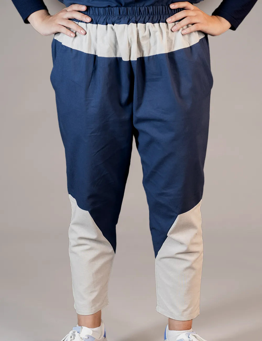 Korean Pants Cotton And Linen Navy Blue