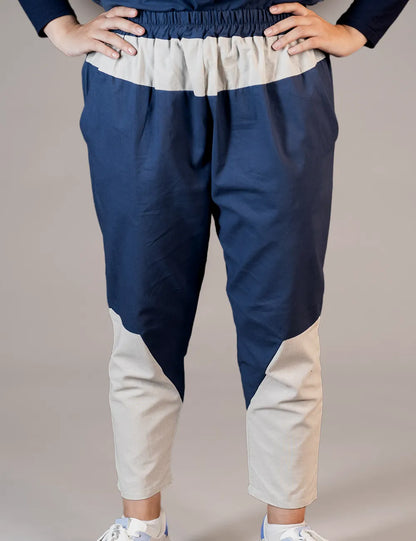 Korean Pants Cotton And Linen Navy Blue