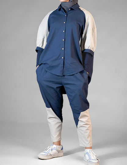 Oversized Korean Blouse Navy Blue Color