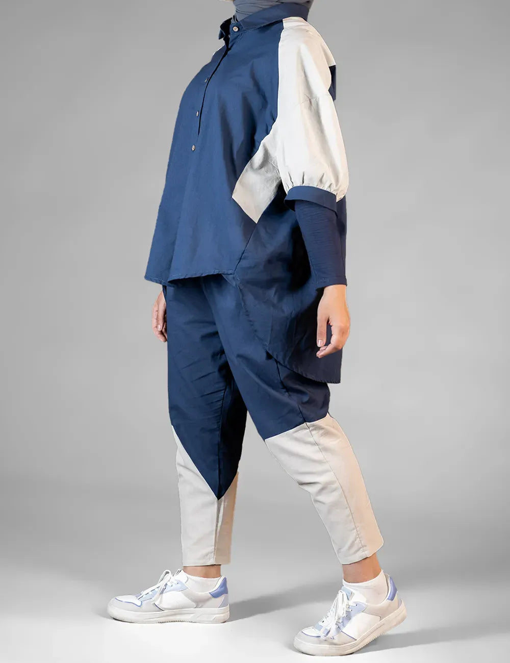 Korean Pants Cotton And Linen Navy Blue