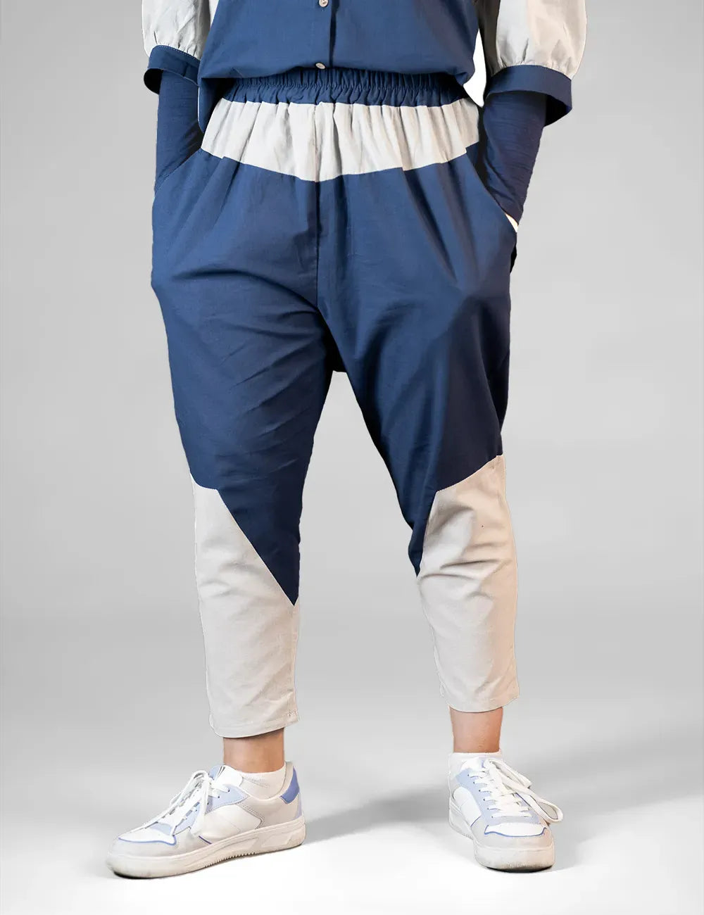 Korean Pants Cotton And Linen Navy Blue