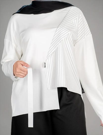 White Striped Irregular Top