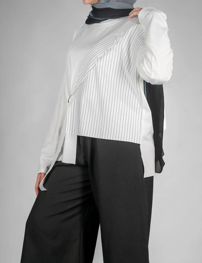 White Striped Irregular Top